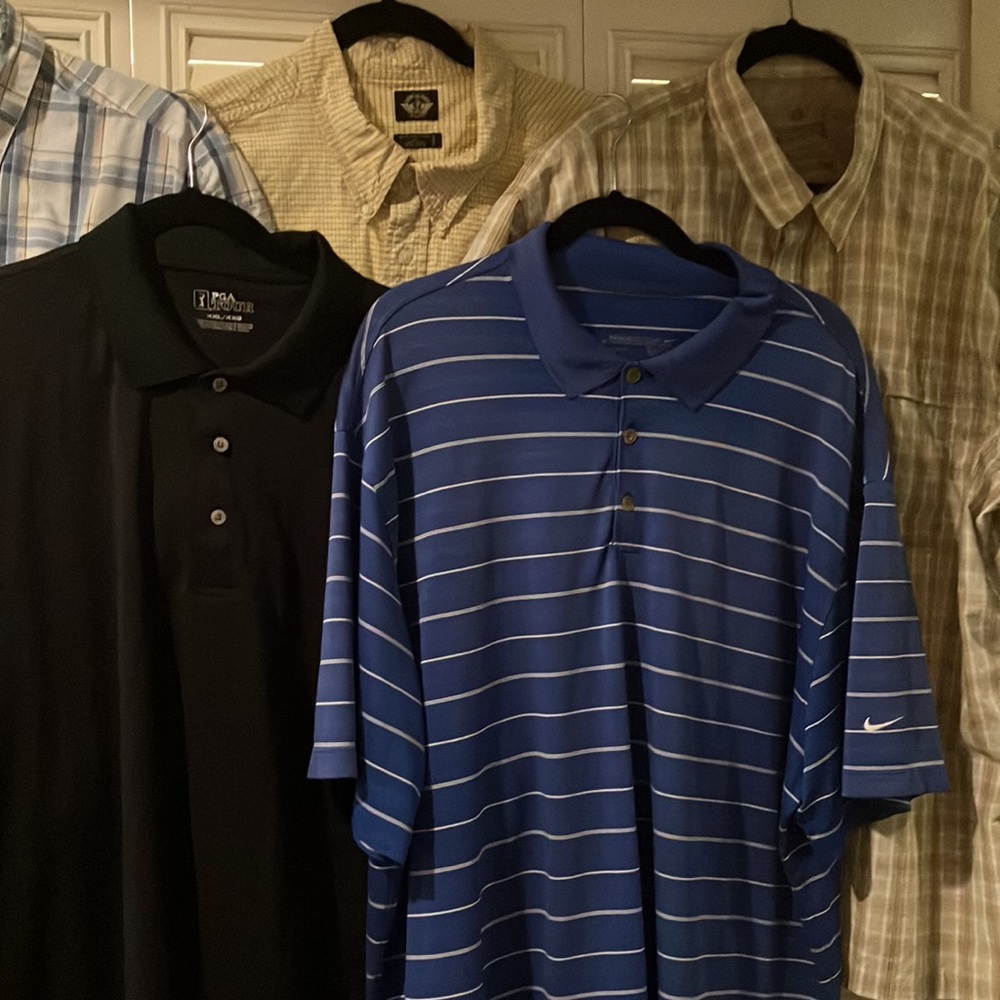 7 s/s shirts 2 Golf shirt PGA Tour in Black & Blue is Nike Dri. 2 Arrow, Docker. - Picture 2 of 9